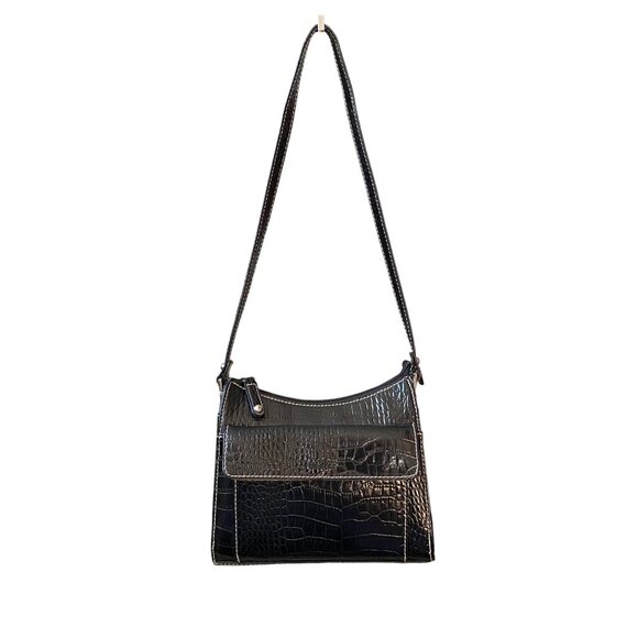 Villager by Liz Claiborne purse/shoulder patent croc textured bag black - Picture 1 of 8